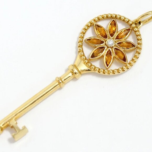 Tiffany & Co. Citrine Diamond Daisy Flowe Pendant Top Charm 18K Gold Auth w/Box - Picture 2 of 5